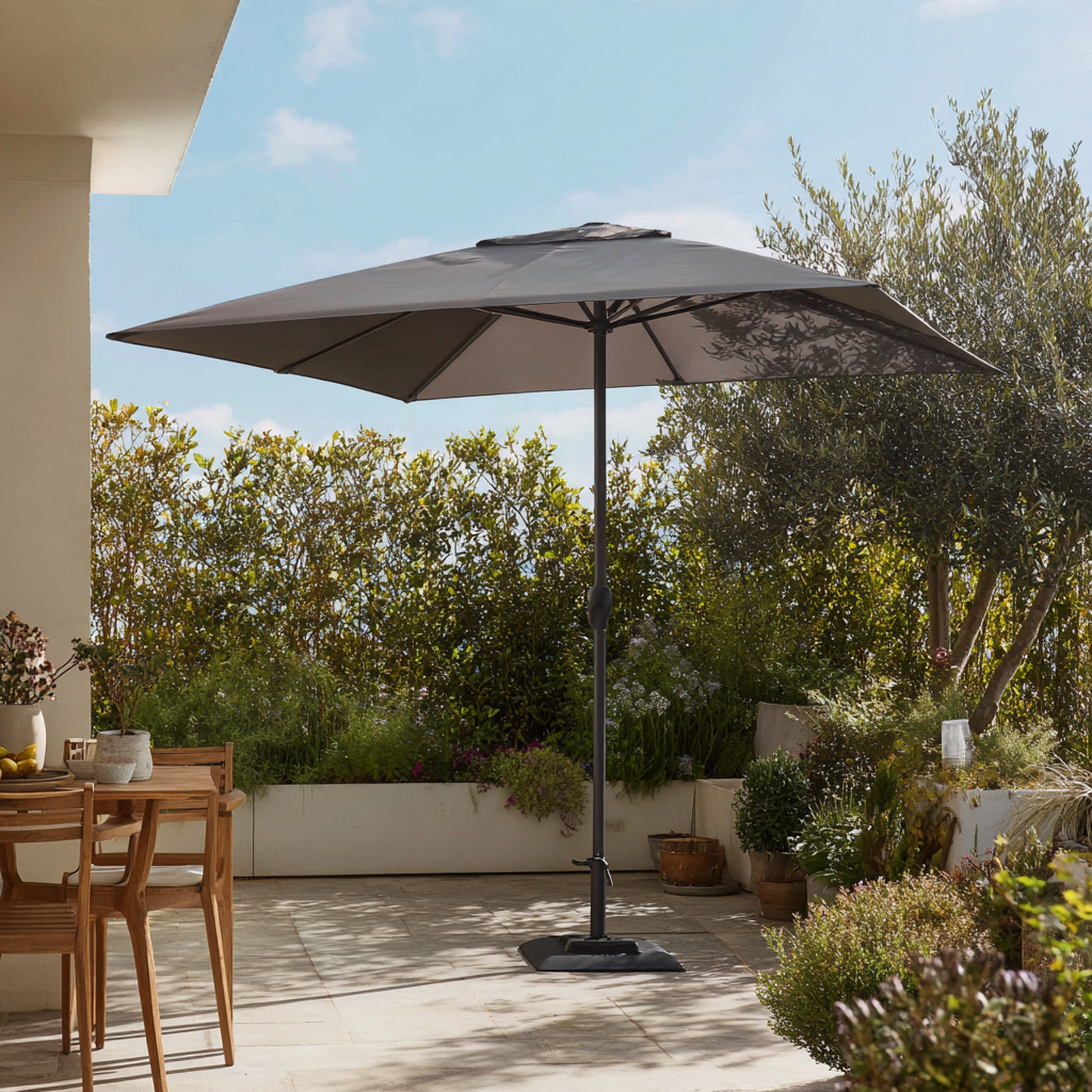 Ombrellone da giardino 280x280x260 cm tessuto grigio scuro con palo in metallo e base per terrazza e giardino design moderno-Havenilo