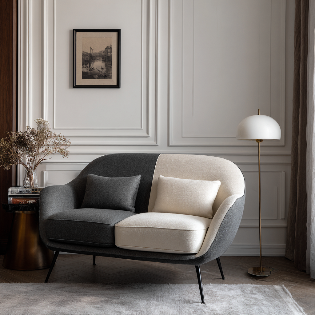 Divano lineare tessuto-metallo 168x88x85 cm - grigio-bianco - design moderno-Havenilo