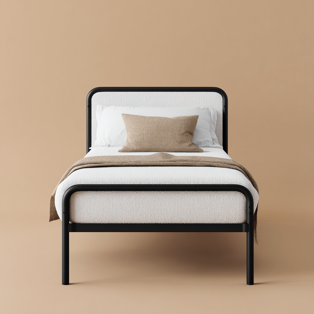Letto singolo metallo tessuto 200x100x95 cm - bianco-nero - design moderno-Havenilo