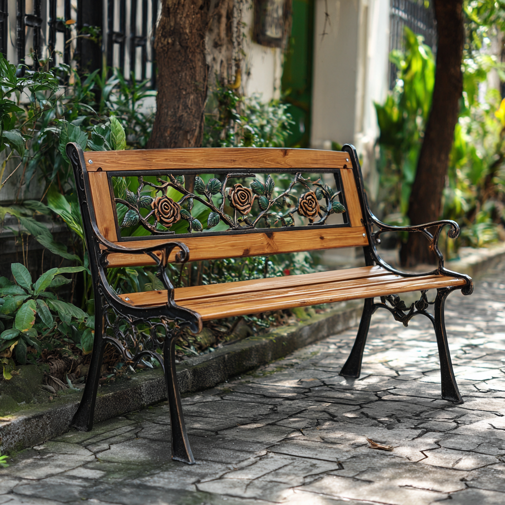 Panche da giardino in legno e metallo 125x60x80 cm - naturale-nero - per terrazza e balcone - design classico-Havenilo