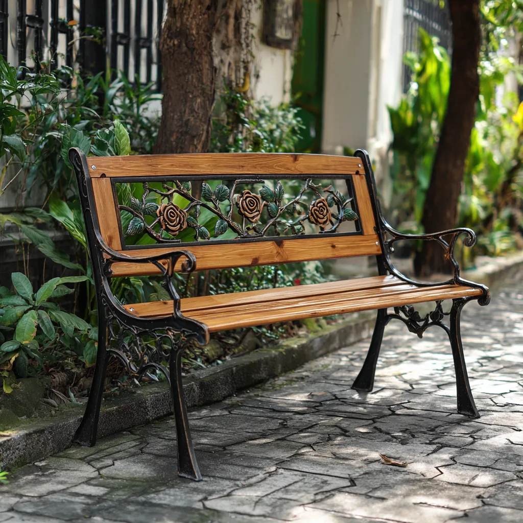 Panche da giardino in legno e metallo 125x60x80 cm - naturale-nero - per terrazza e balcone - design classico-Havenilo