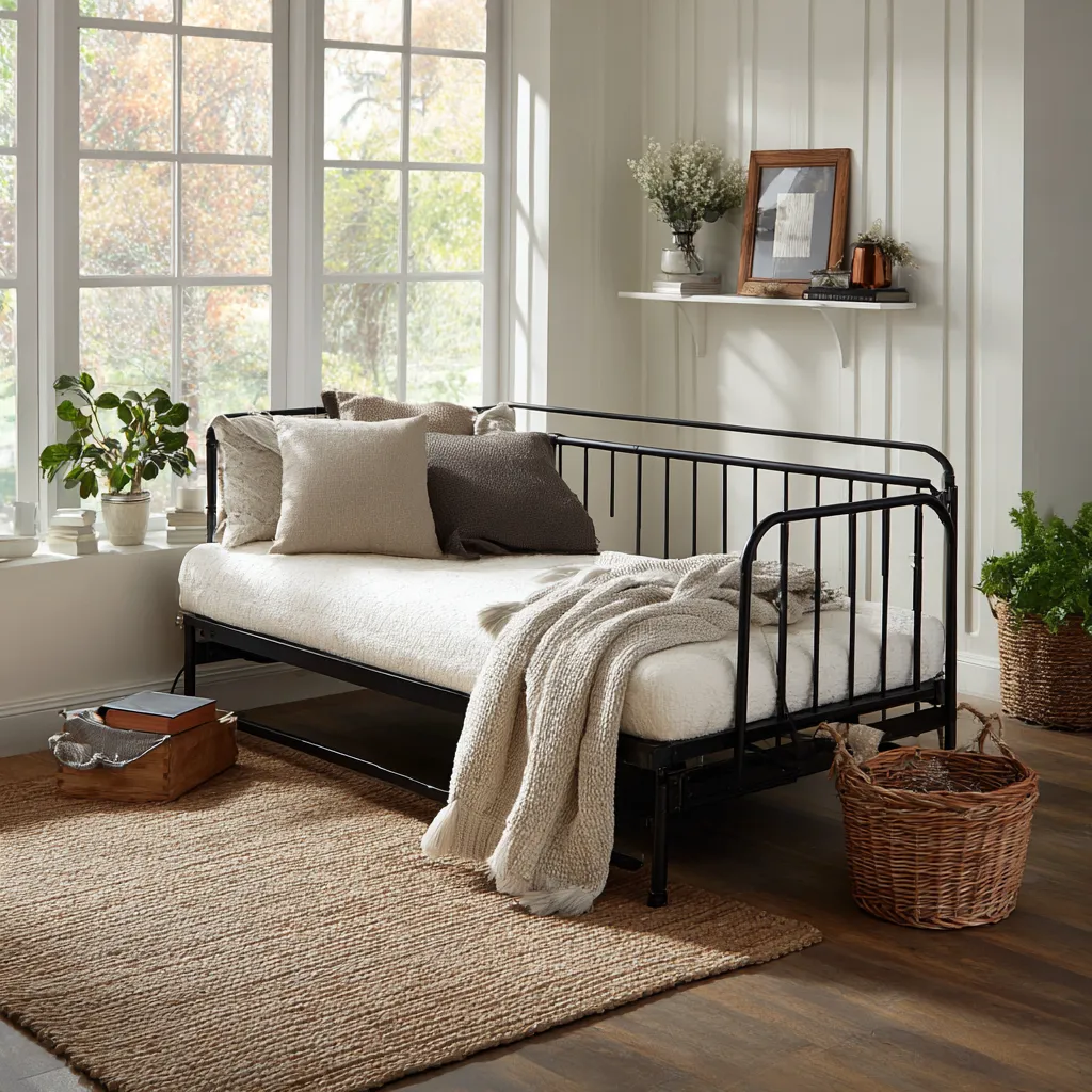 Divano letto 200x90x85 cm - struttura in metallo nero - design semplice-Havenilo