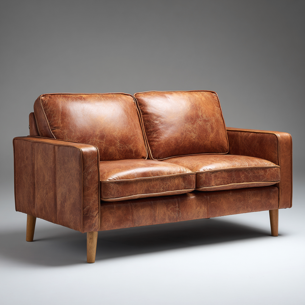 Divano lineare pelle 150x82x88 cm - cuoio - design classico-Havenilo