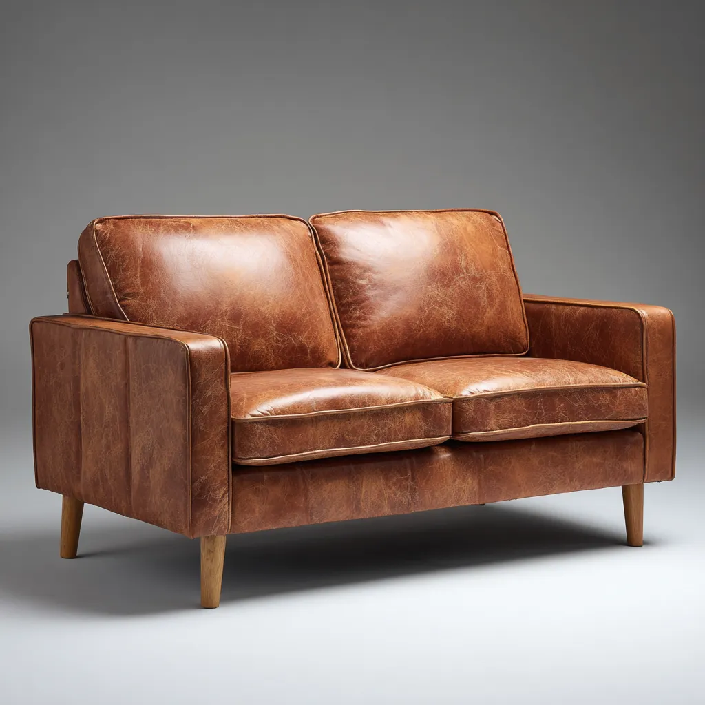 Divano lineare pelle 150x82x88 cm - cuoio - design classico-Havenilo