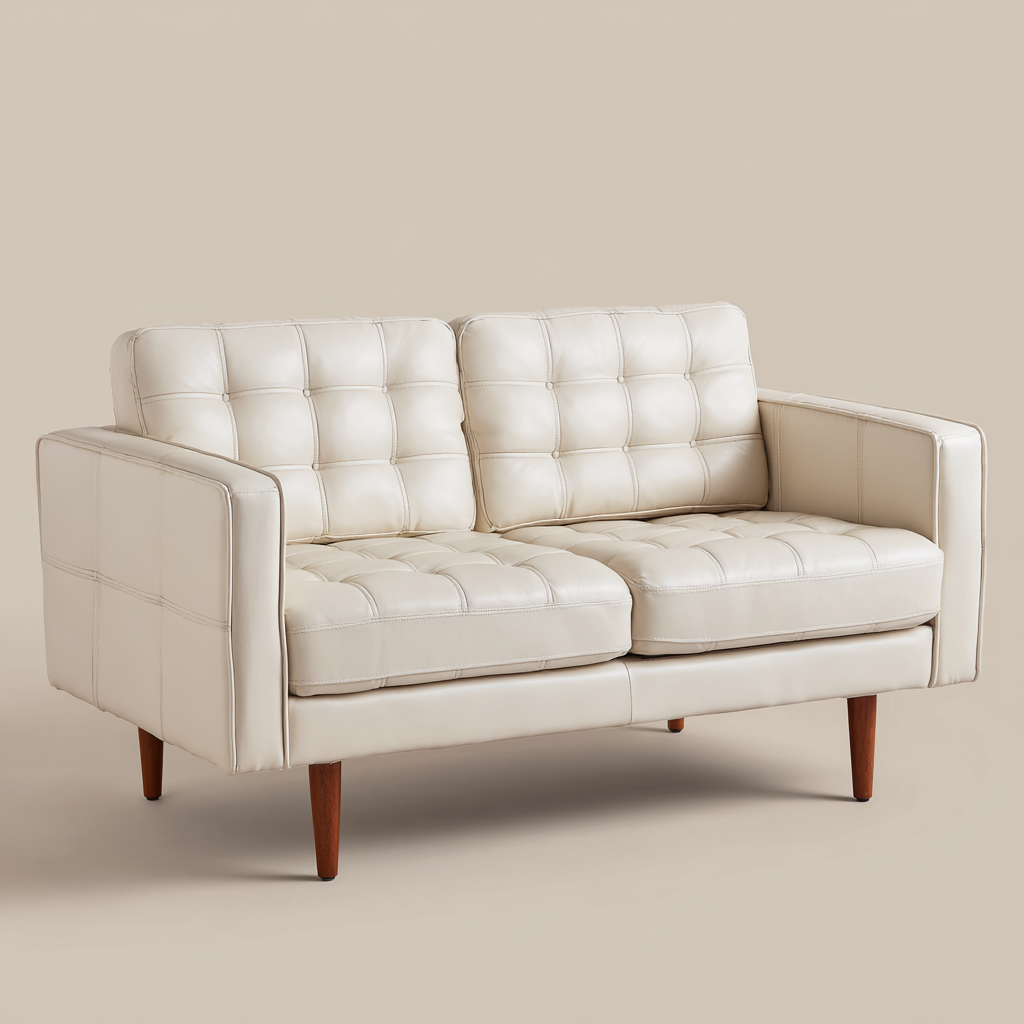 Divano lineare pelle 165x85x85 cm beige design moderno per soggiorno-Havenilo