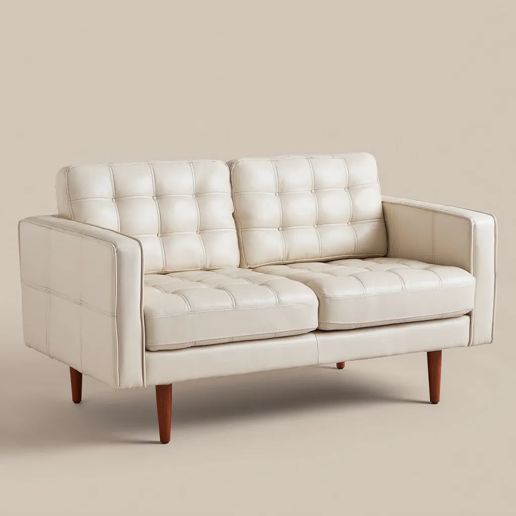 Divano lineare pelle 165x85x85 cm beige design moderno per soggiorno-Havenilo