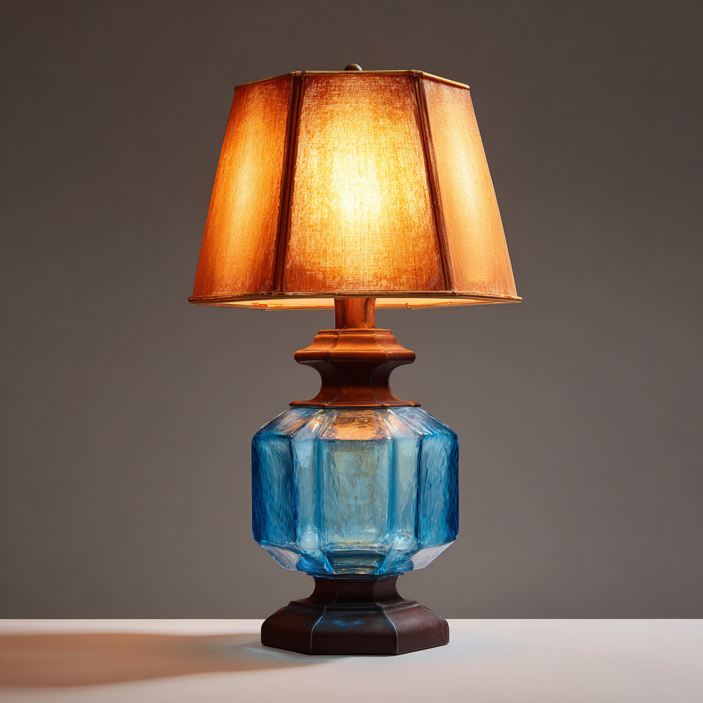 Lampada da tavolo vetro-metallo-tessuto 26x26x52 cm - blu-marrone-arancione - design vintage-Havenilo
