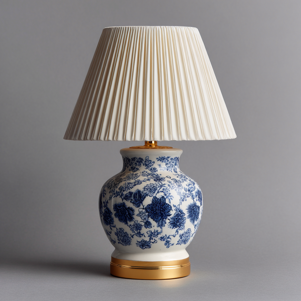 Lampada da tavolo in ceramica e tessuto 28x28x45 cm Bianco-Blu per ambiente interno - design classico-Havenilo