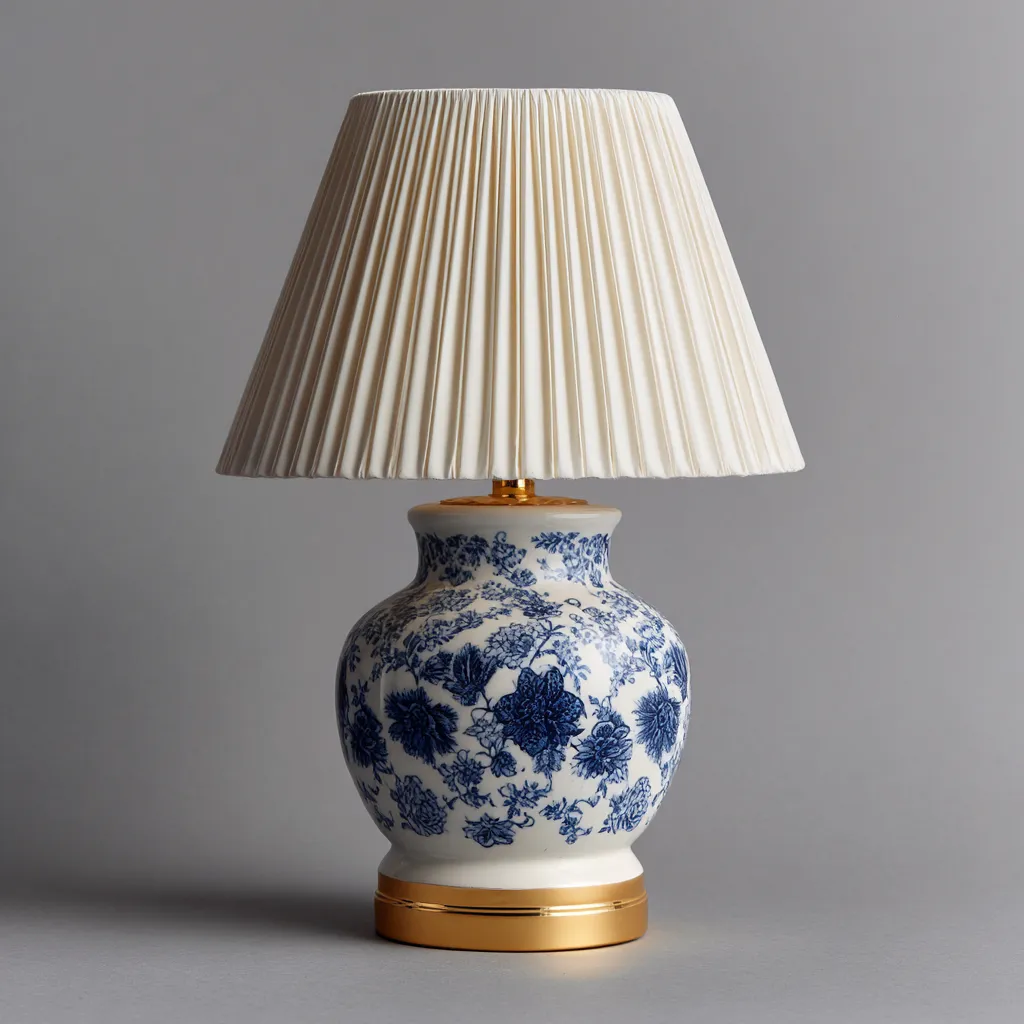 Lampada da tavolo in ceramica e tessuto 28x28x45 cm Bianco-Blu per ambiente interno - design classico-Havenilo