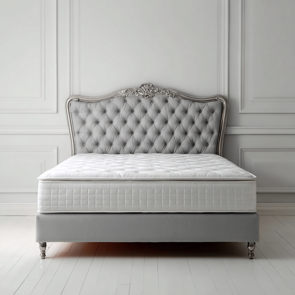 Letto matrimoniale - struttura imbottita con testiera capitonné 212x168x125 cm - grigio - stile classico-Havenilo