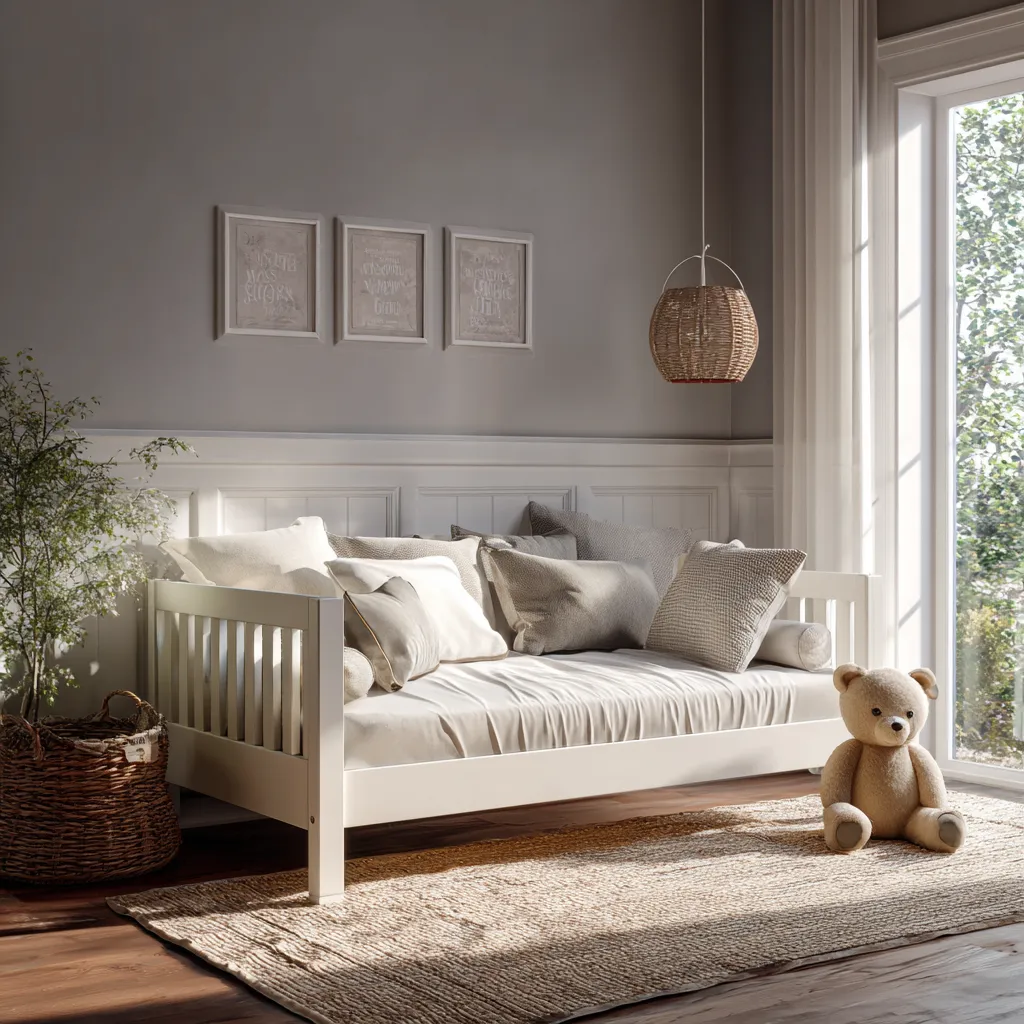 Divano letto legno 200x90x85 cm - bianco crema - per camera - design moderno-Havenilo