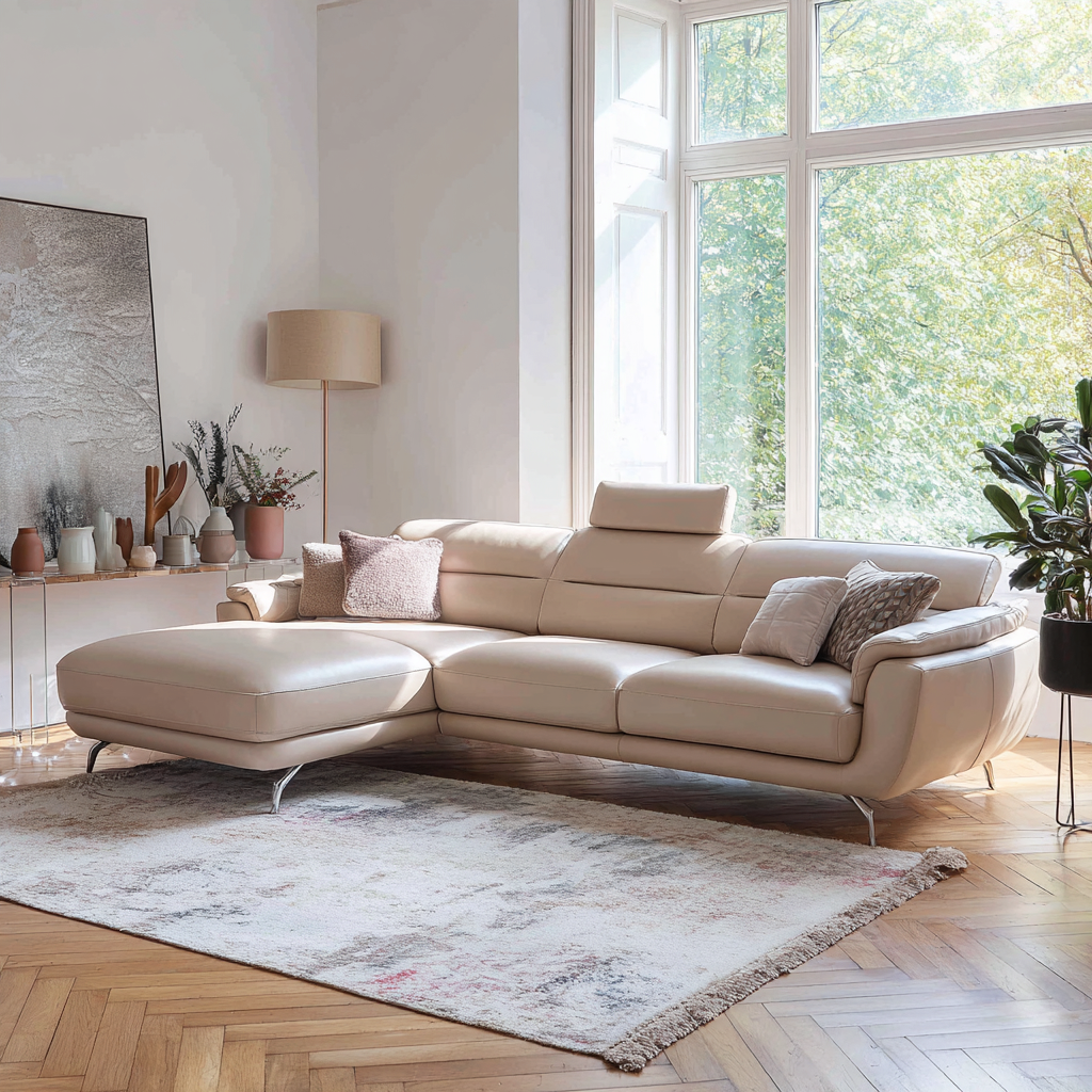 Divano angolare pelle 285x185x92 cm - beige - design moderno-Havenilo