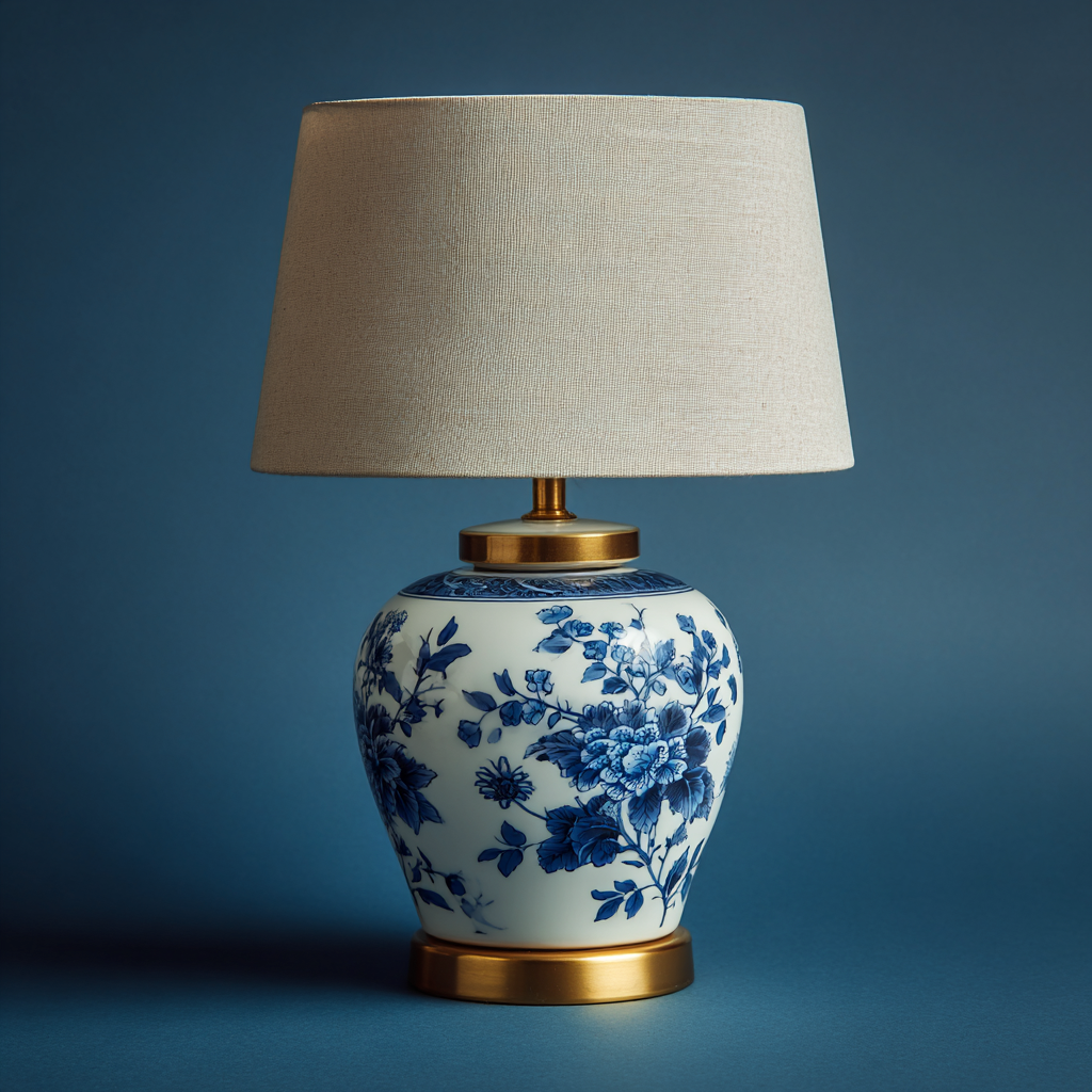 Lampada da tavolo ceramica-tessuto-metallo 28x28x50 cm - blu-avorio-beige - design classico-Havenilo