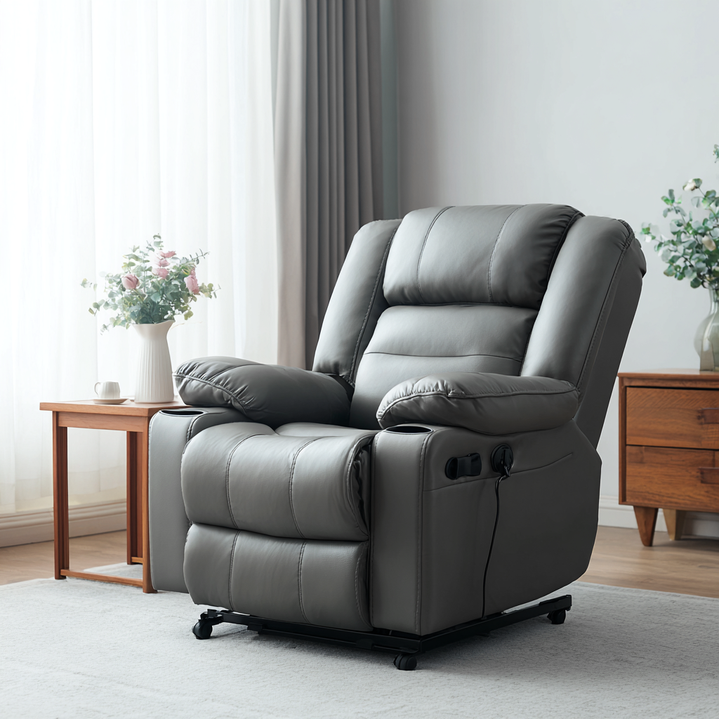 Poltrona reclinabile pelle 95x90x105 cm grigio design moderno per soggiorno-Havenilo