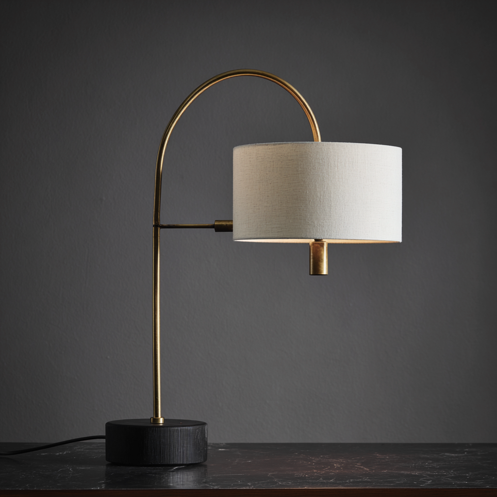 Lampada da tavolo in metallo e tessuto 32x18x55 cm Oro-Beige per ambiente interno - design moderno-Havenilo