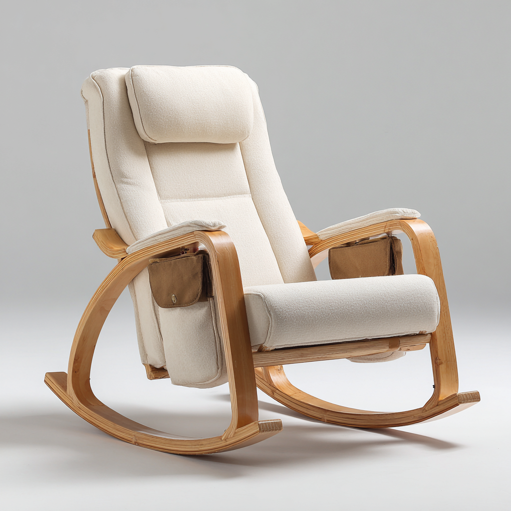 Sedia a dondolo in tessuto 75x82x104 cm beige chiaro struttura in legno design naturale-Havenilo