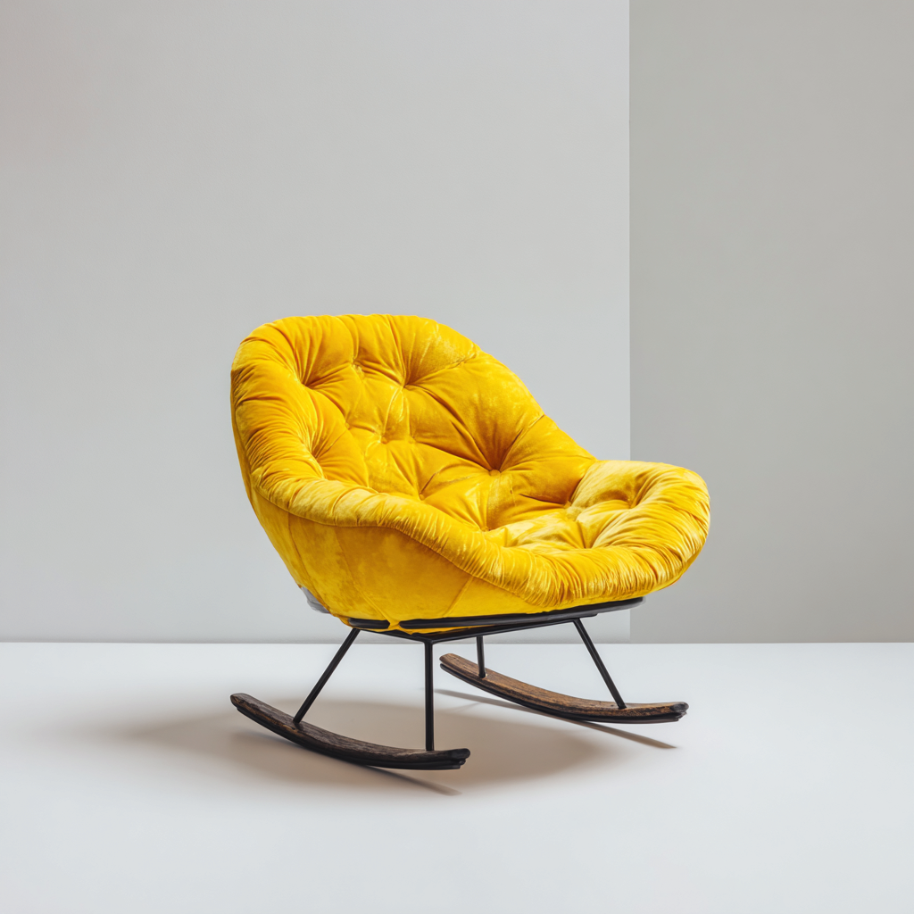 Sedia a dondolo velluto-metallo 80x75x85 cm giallo design moderno per soggiorno-Havenilo