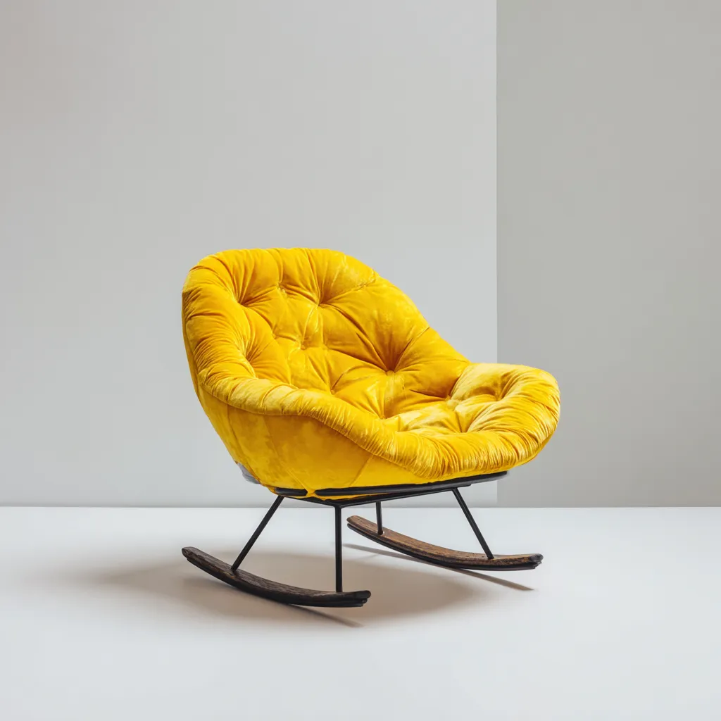 Sedia a dondolo velluto-metallo 80x75x85 cm giallo design moderno per soggiorno-Havenilo