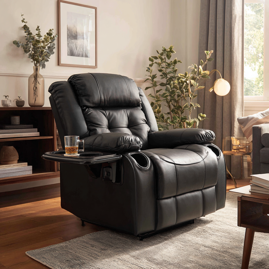 Poltrona reclinabile pelle 95x90x105 cm - nero - design moderno-Havenilo