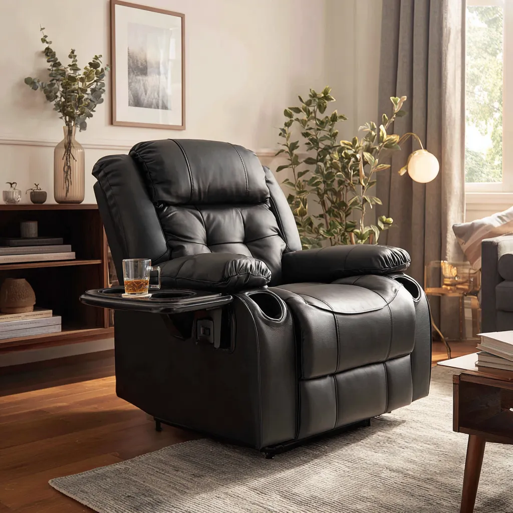 Poltrona reclinabile pelle 95x90x105 cm - nero - design moderno-Havenilo