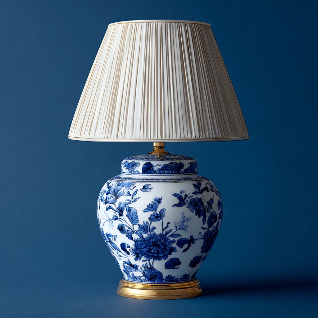 Lampada da tavolo ceramica-tessuto 28x28x45 cm - bianco-blu - design classico-Havenilo