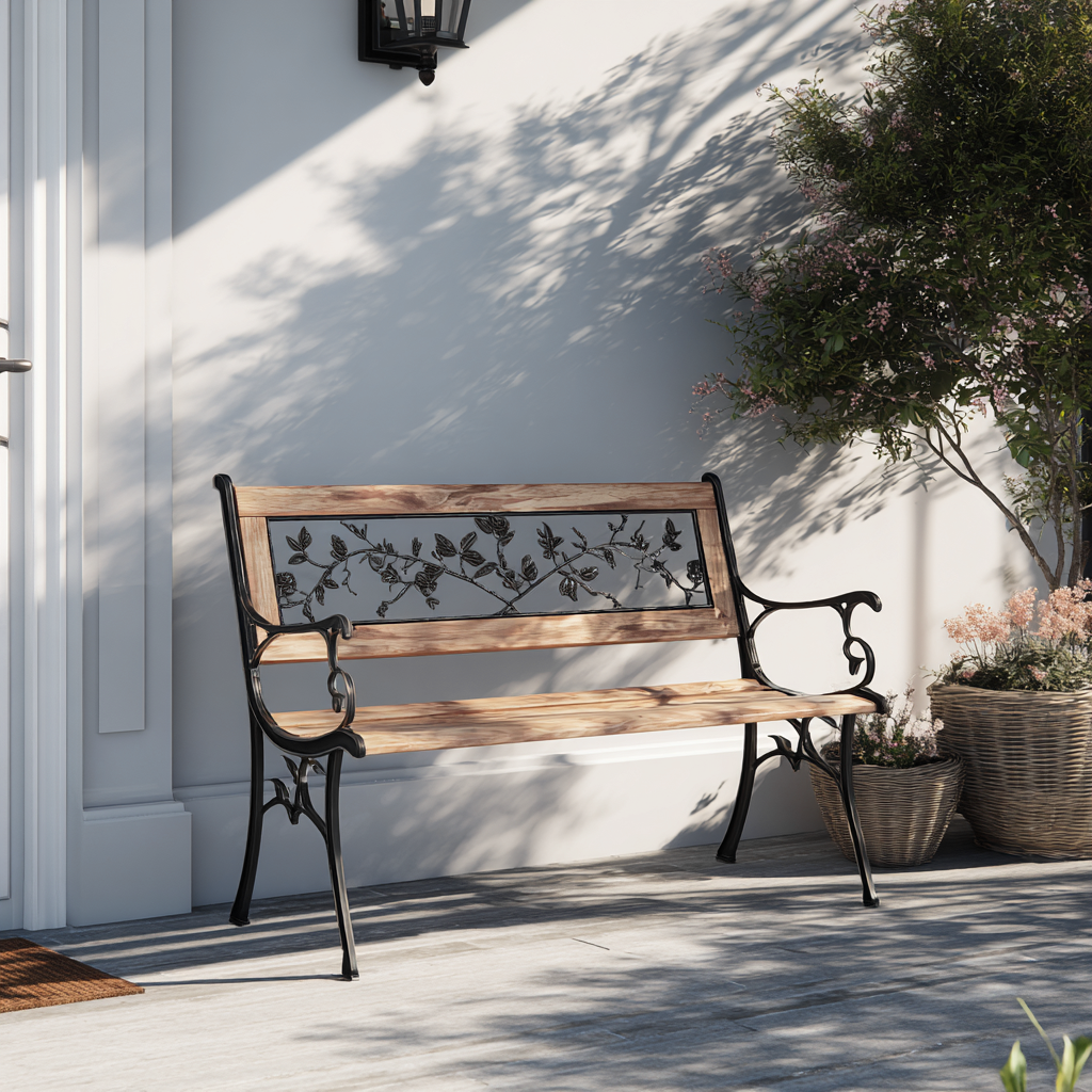 Panche da giardino in legno-metallo 125x55x80 cm - legno-nero - stile classico adatto per esterni-Havenilo