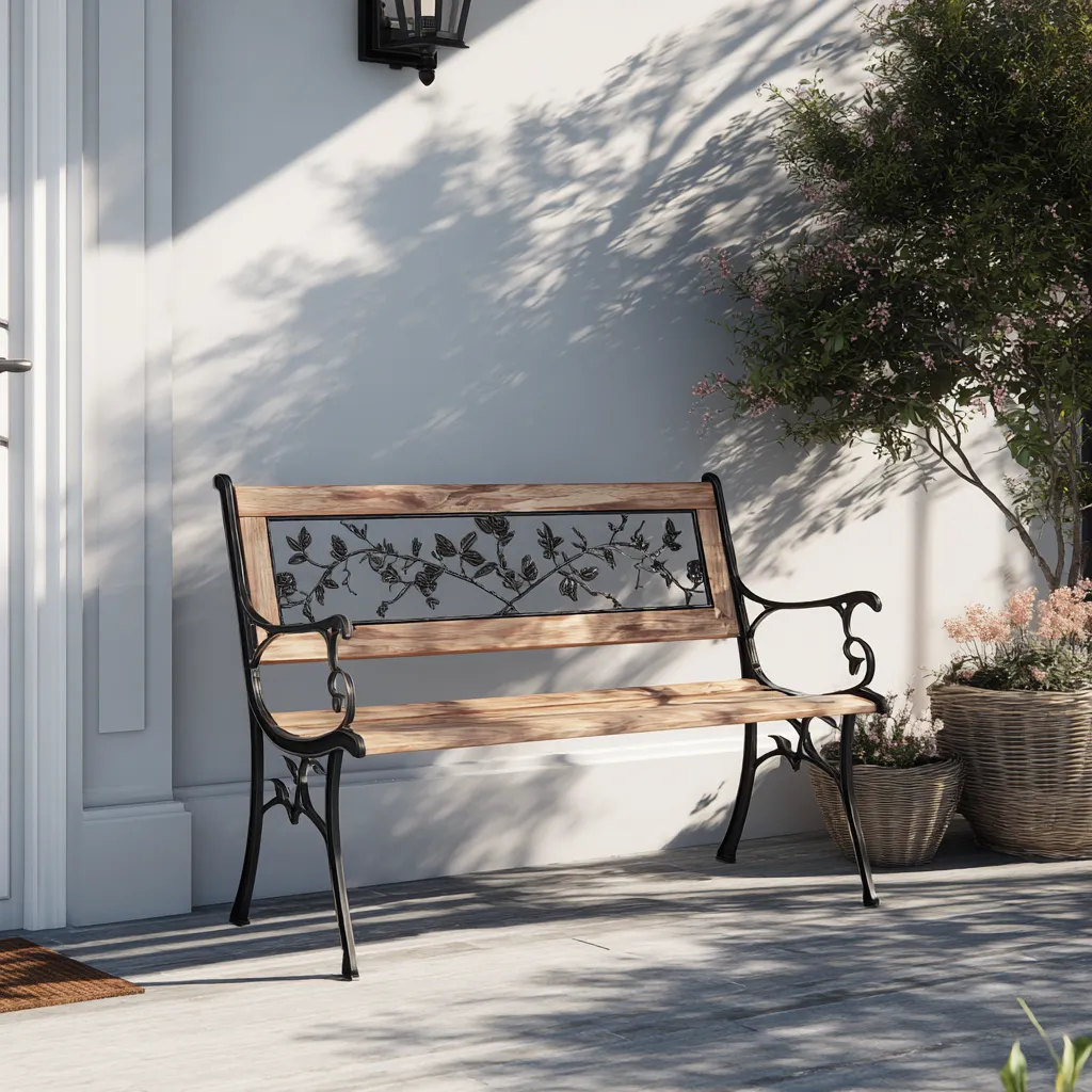 Panche da giardino in legno-metallo 125x55x80 cm - legno-nero - stile classico adatto per esterni-Havenilo