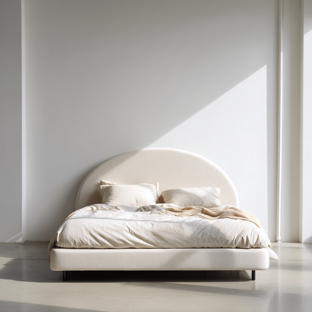 Letto matrimoniale - struttura imbottita in tessuto 208x165x118 cm - avorio - stile contemporaneo-Havenilo