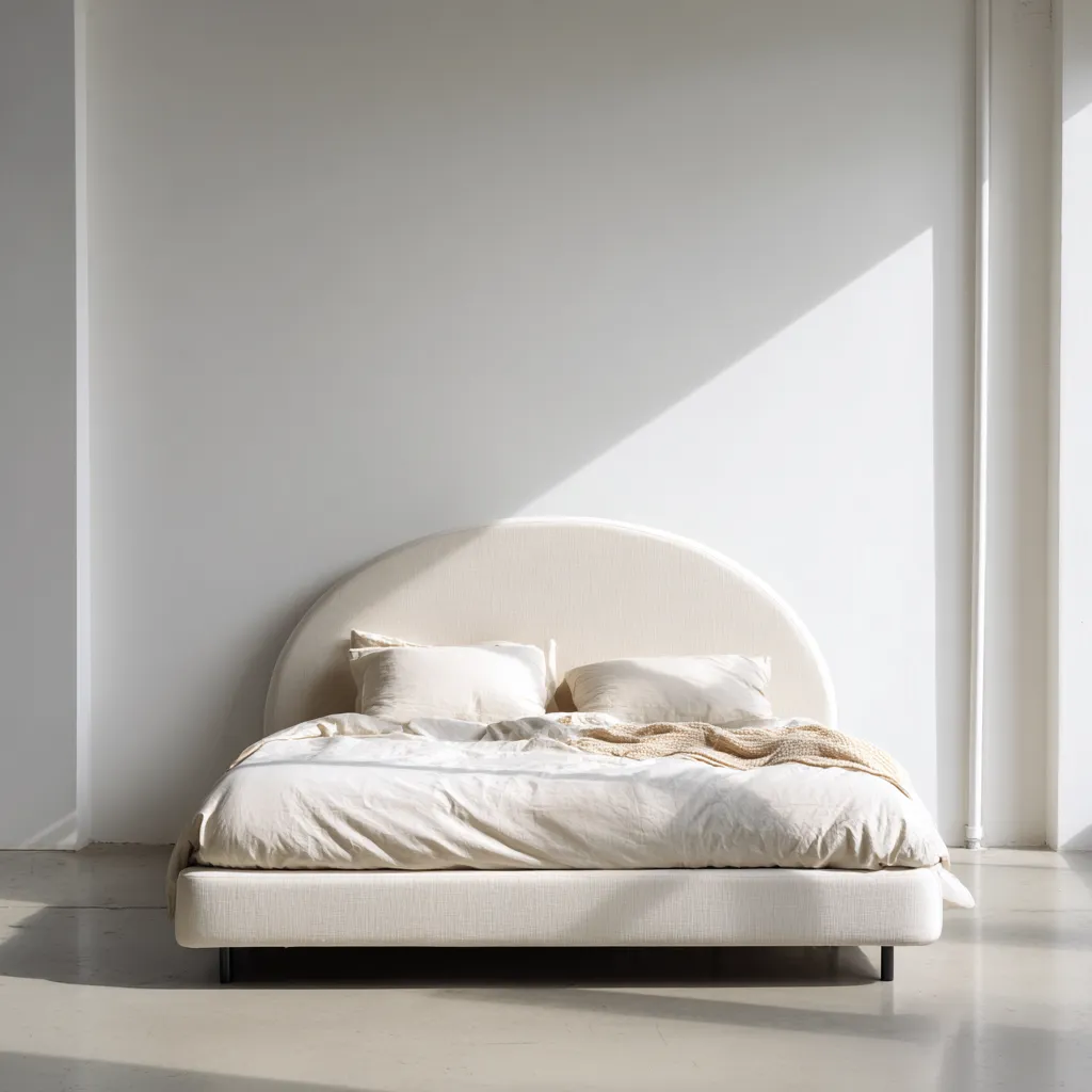 Letto matrimoniale - struttura imbottita in tessuto 208x165x118 cm - avorio - stile contemporaneo-Havenilo