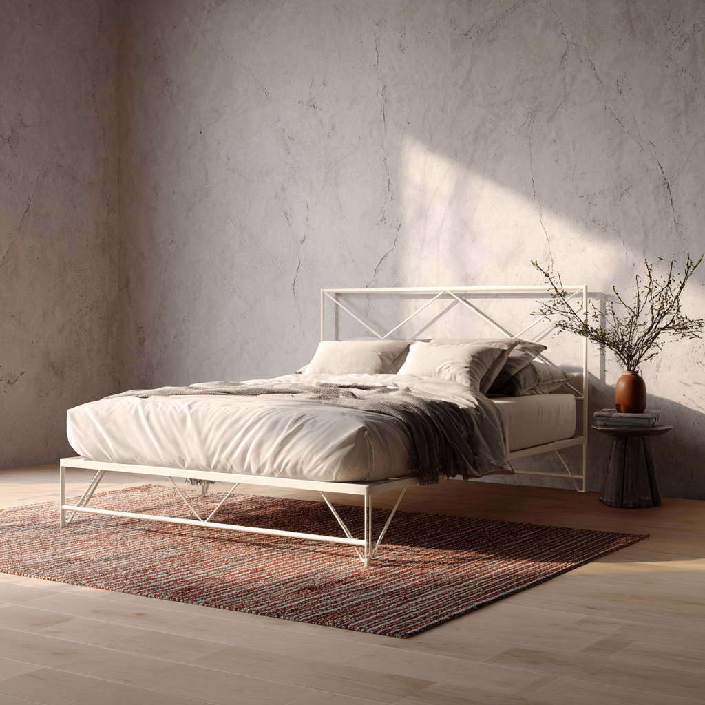 Letto matrimoniale metallo 210x165x115 cm - avorio - per camera - design moderno-Havenilo