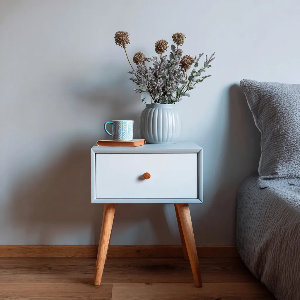 Comodino in legno 42x35x55 cm - azzurro-naturale - per camera da letto - design nordico-Havenilo