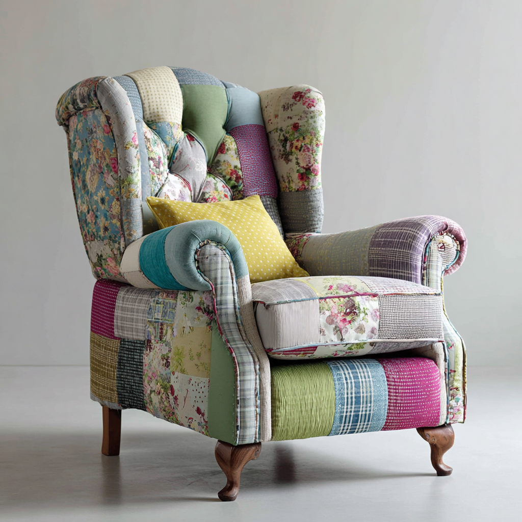 Poltrona reclinabile tessuto patchwork 90x85x105 cm multicolore design classico-Havenilo