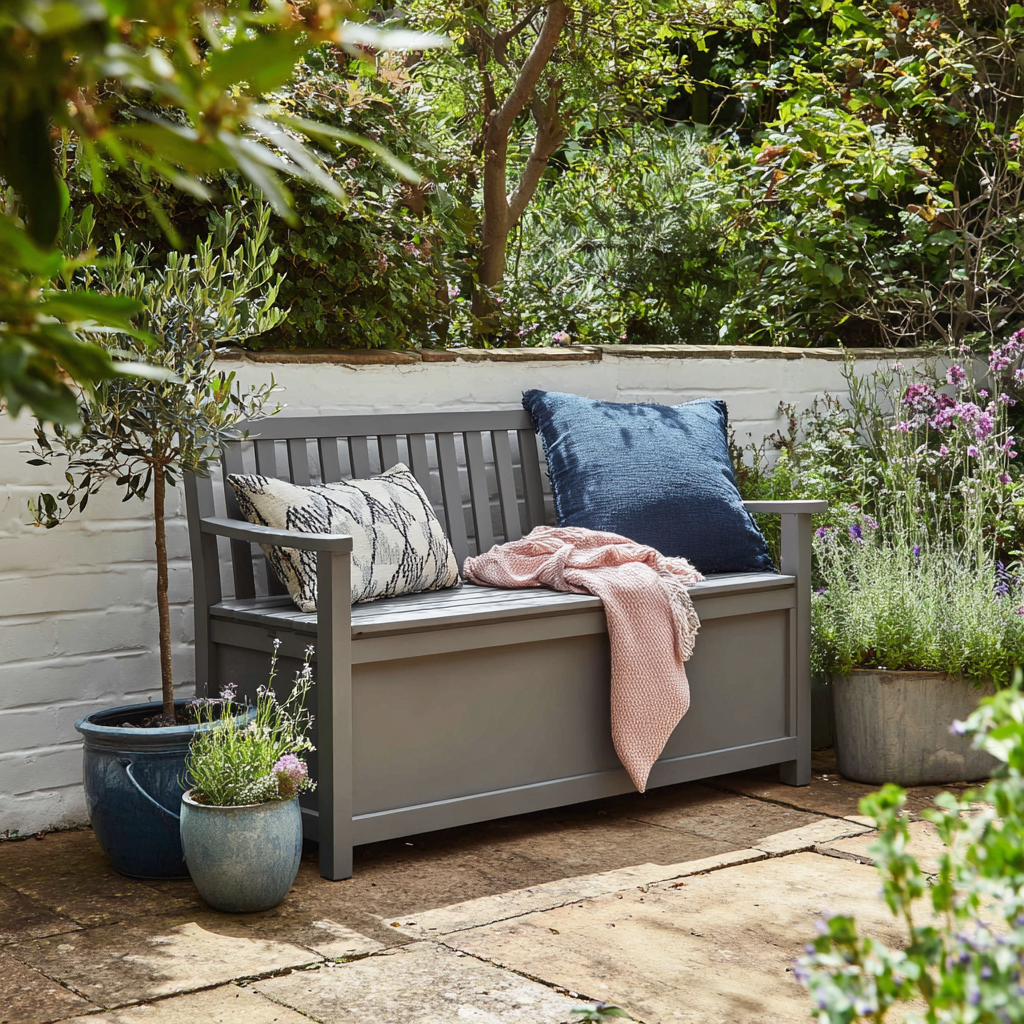 Panca da giardino 130x60x90 cm legno grigio con vano contenitore per terrazza e giardino design funzionale-Havenilo