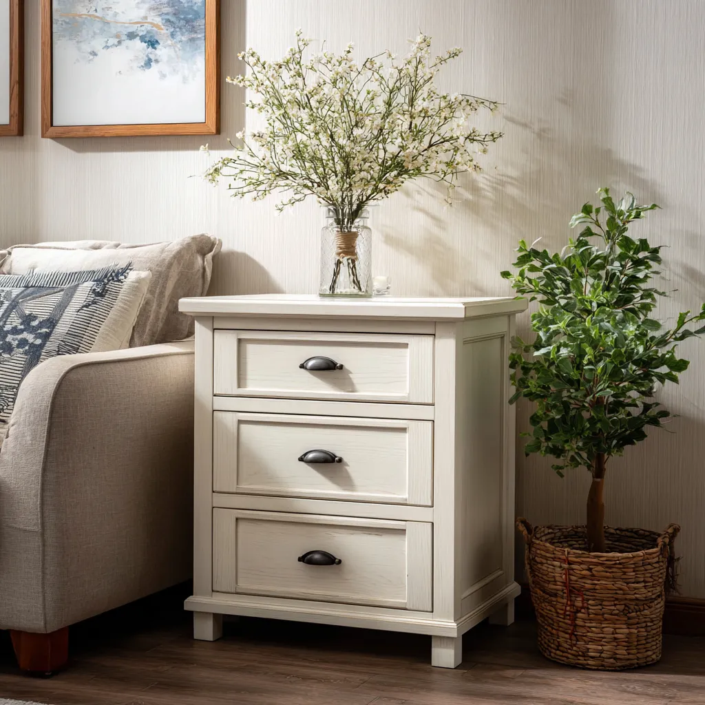 Comodino in legno 55x40x65 cm - bianco-nero - per camera da letto - design classico-Havenilo