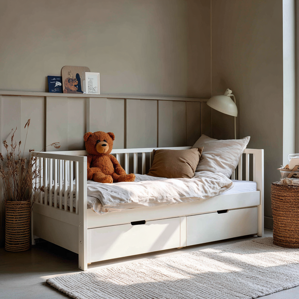 Divano letto in legno 200x100x85 cm - bianco - stile moderno-Havenilo