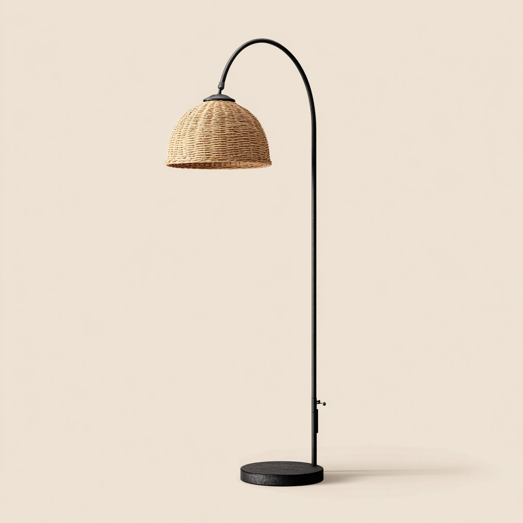 Lampada da terra metallo rattan 165x32x32 cm - nero-naturale - design moderno-Havenilo