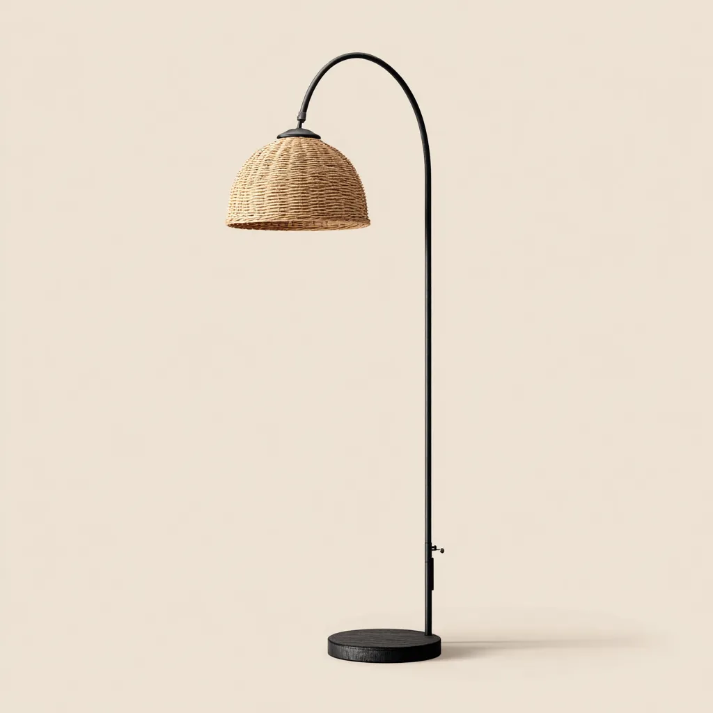 Lampada da terra metallo rattan 165x32x32 cm - nero-naturale - design moderno-Havenilo