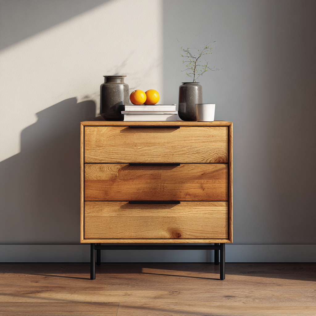 Comodino in legno-metallo 60x40x75 cm - legno naturale-nero - stile moderno adatto per camera da letto-Havenilo