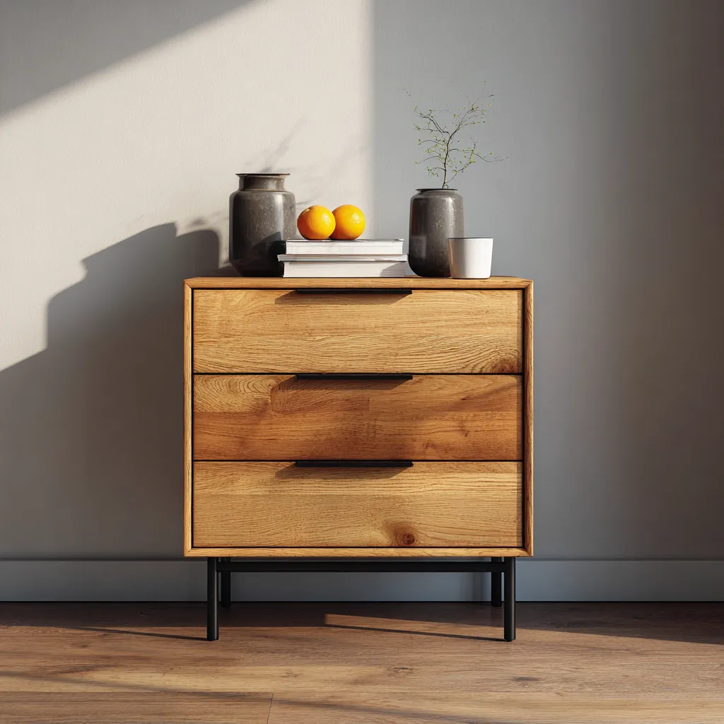 Comodino in legno-metallo 60x40x75 cm - legno naturale-nero - stile moderno adatto per camera da letto-Havenilo