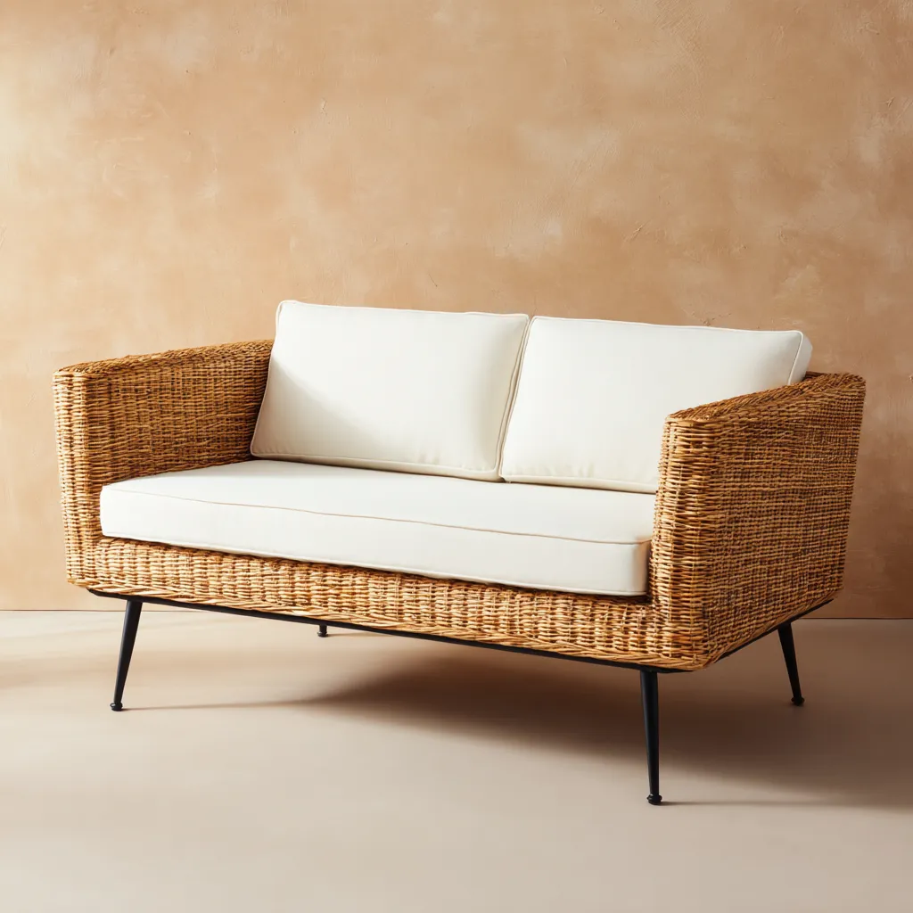 Panca da giardino rattan sintetico 150x70x85 cm - rattan naturale-bianco - uso esterno - design moderno-Havenilo