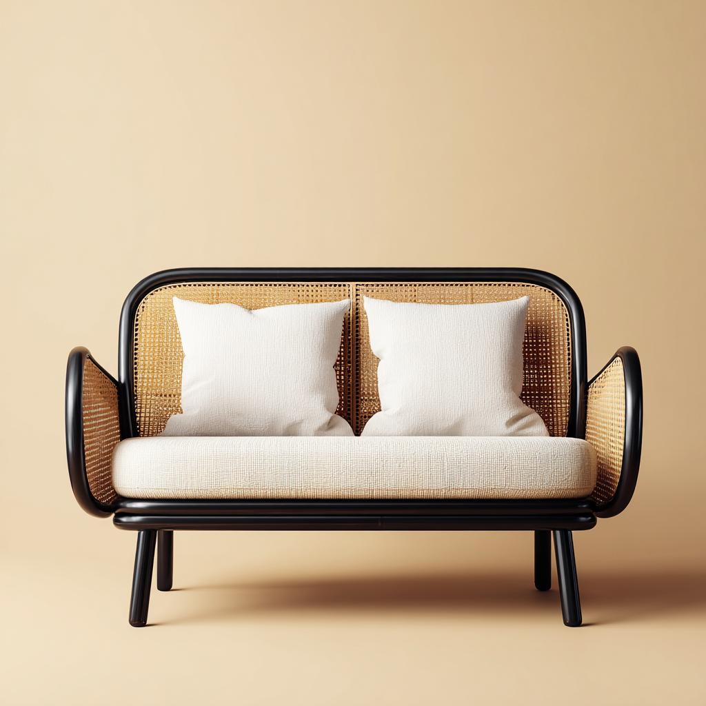 Panche da giardino in legno-rattan 135x65x85 cm - beige-nero - stile naturale adatto per esterni-Havenilo