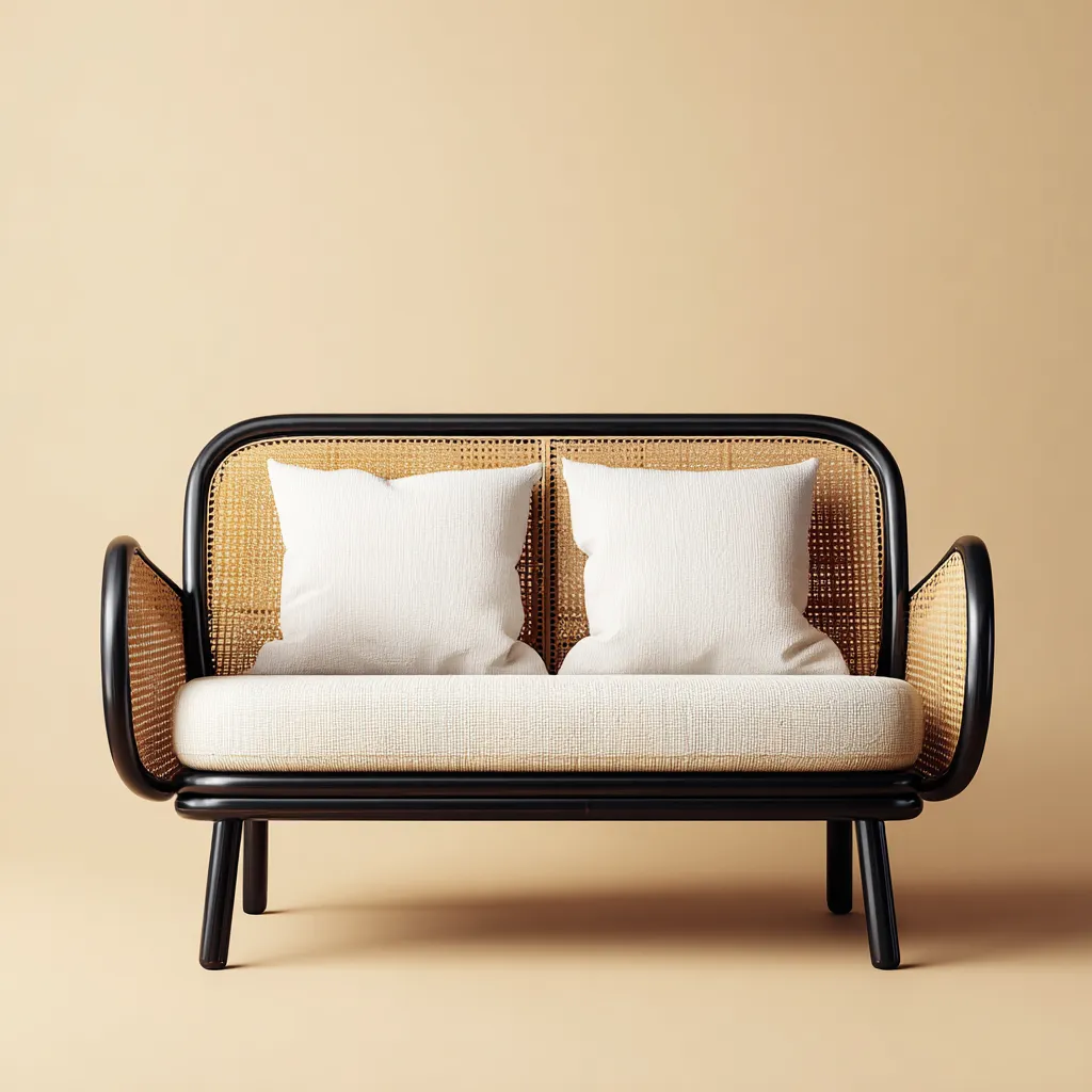 Panche da giardino in legno-rattan 135x65x85 cm - beige-nero - stile naturale adatto per esterni-Havenilo