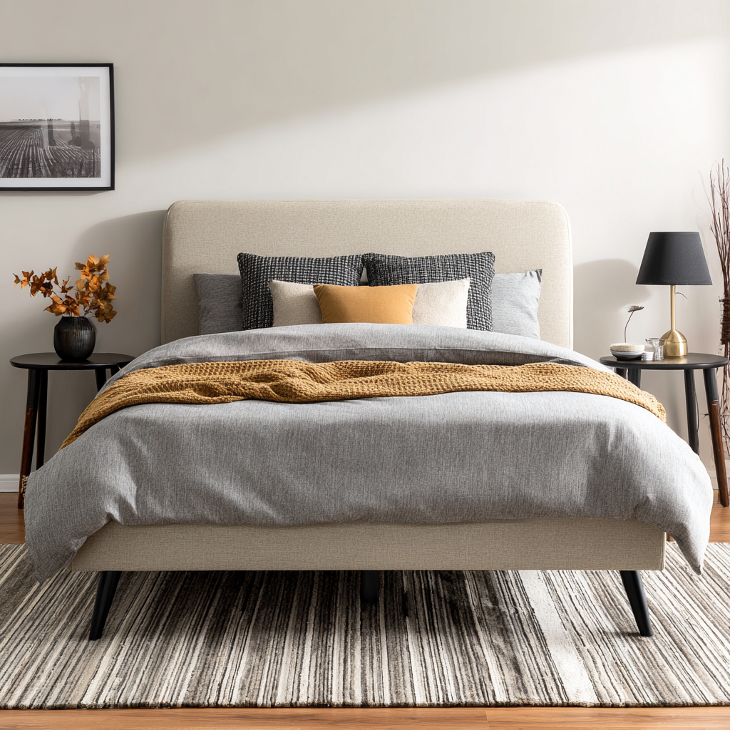 Letto matrimoniale tessuto 200x160x110 cm - beige-nero - design moderno-Havenilo