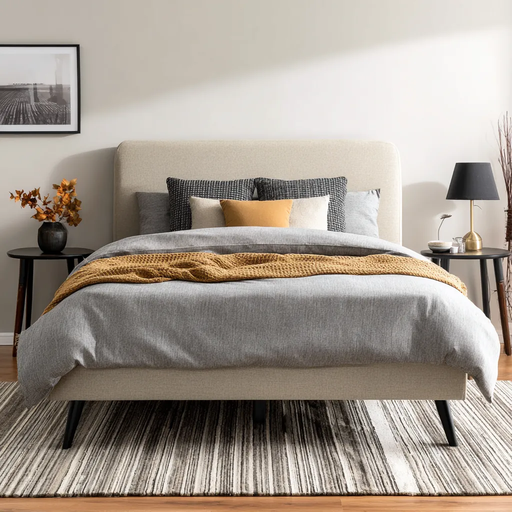 Letto matrimoniale tessuto 200x160x110 cm - beige-nero - design moderno-Havenilo