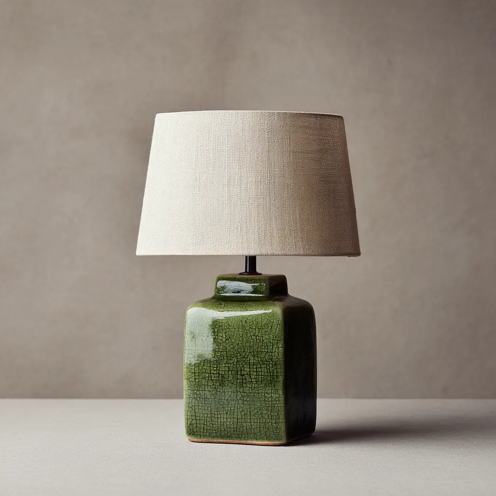 Lampada da tavolo ceramica-tessuto 22x22x38 cm - verde-beige - design moderno-Havenilo