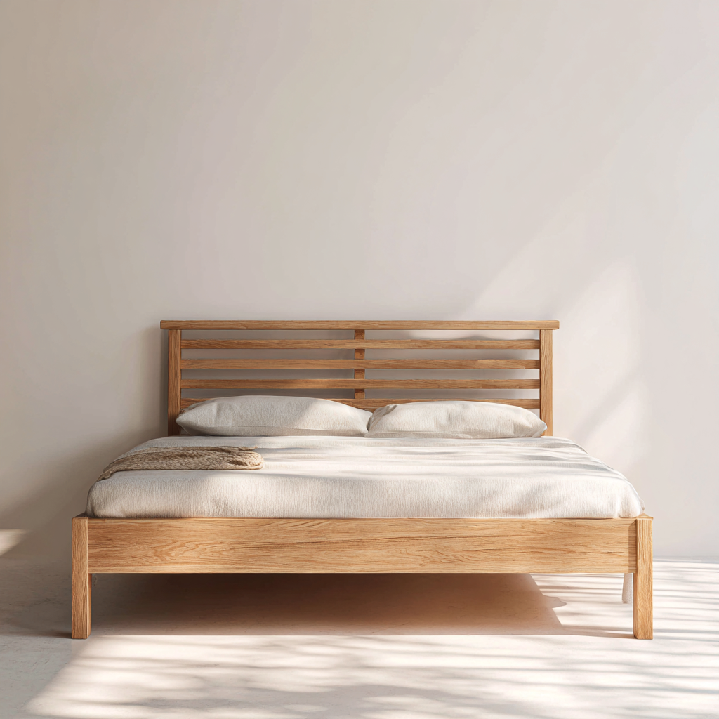 Letto matrimoniale legno 210x165x105 cm legno chiaro uso camera da letto - design moderno con testiera a doghe-Havenilo