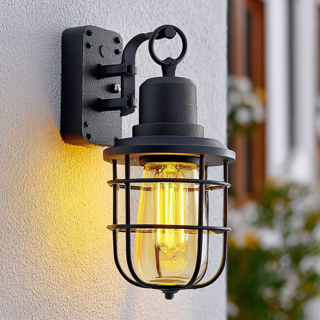 Applique metallo-vetro 28x16x20 cm - nero-trasparente - design industriale-Havenilo