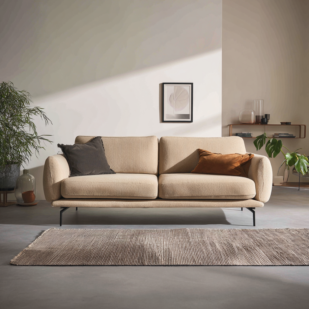 Divano lineare tessuto 210x90x82 cm - beige - design moderno-Havenilo