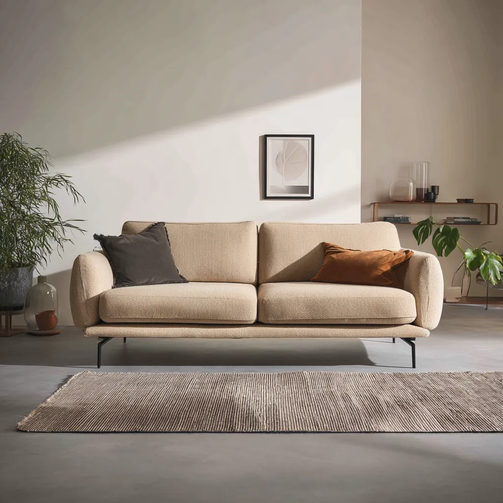 Divano lineare tessuto 210x90x82 cm - beige - design moderno-Havenilo