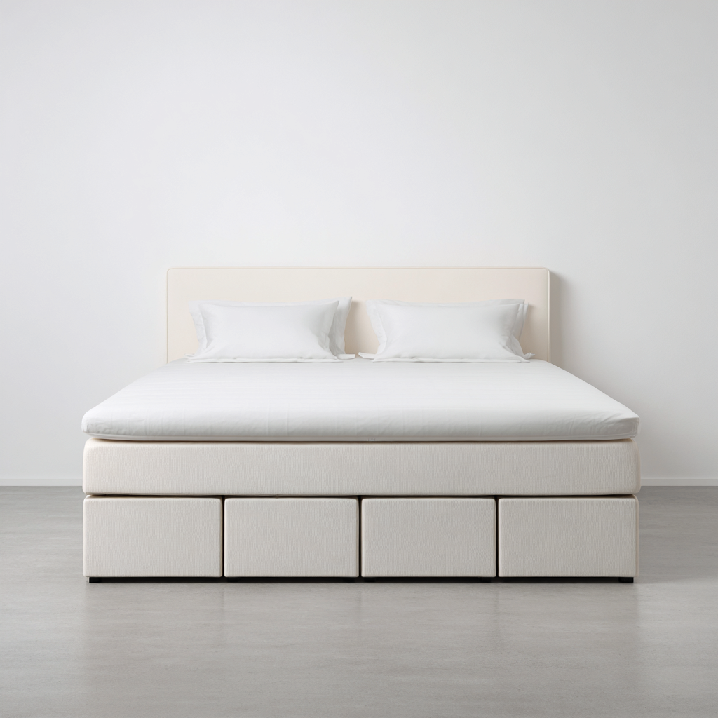 Letto matrimoniale tessuto 210x165x115 cm beige uso camera da letto - design con cassetti salvaspazio-Havenilo